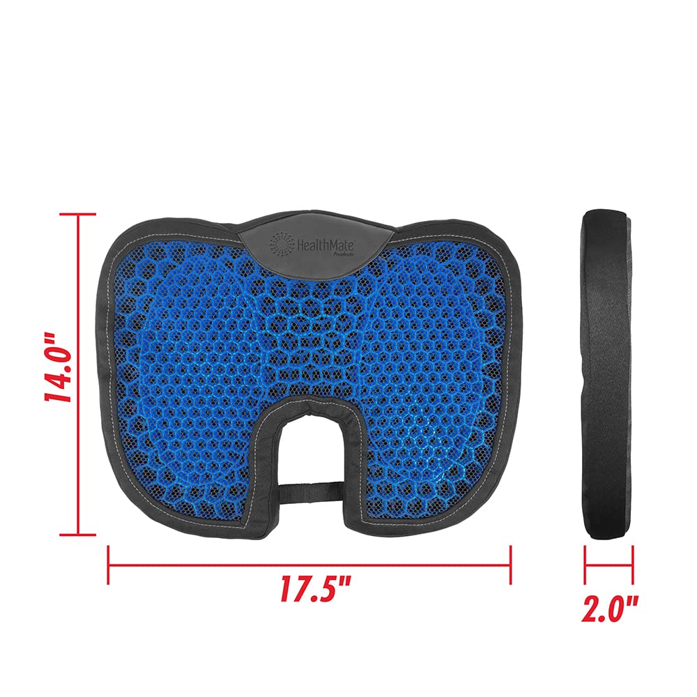 Comfy Gel HEALTHMATE IN9115 Coccyx Cushion Gel Seat Cushion for Long Sitting for Back, Sciatica and Tailbone Pain Relief, for Office Chair, Car, Wheelchair, Long Trips