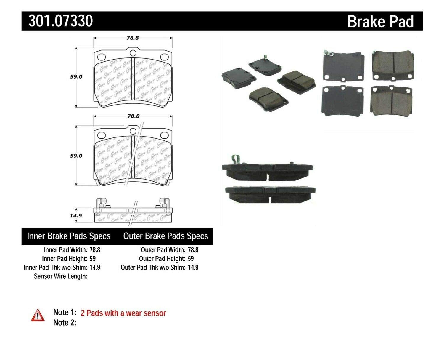 Brake Pad, Ceramic Centric (301.07330)