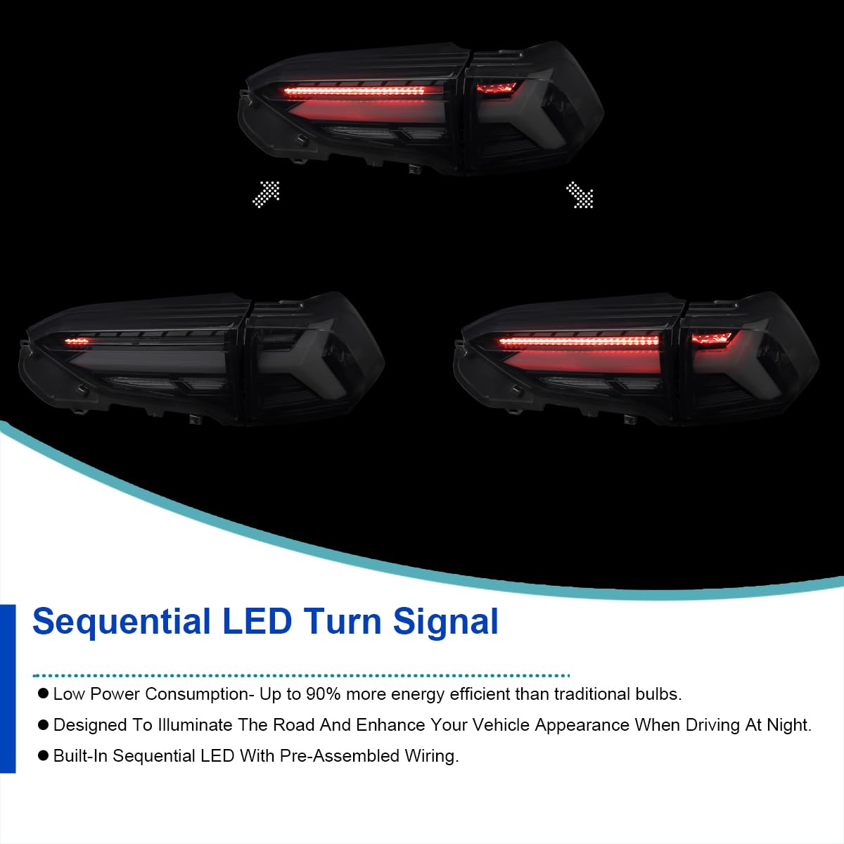 Glossy Black Smoke LED Sequential Tail Lights SPEC-D TUNING Compatible with 2019-2023 Toyota RAV4, Left + Right Pair Assembly