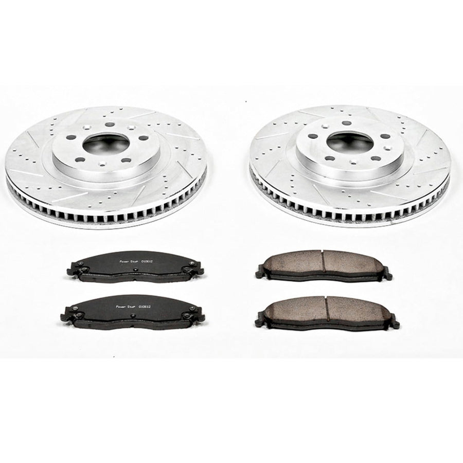 Power Stop K1419 Z23 Carbon Fiber Brake Pads with Drilled & Slotted Brake Rotors Kit For Cadillac CTS 2003-2007 [Model Specific]