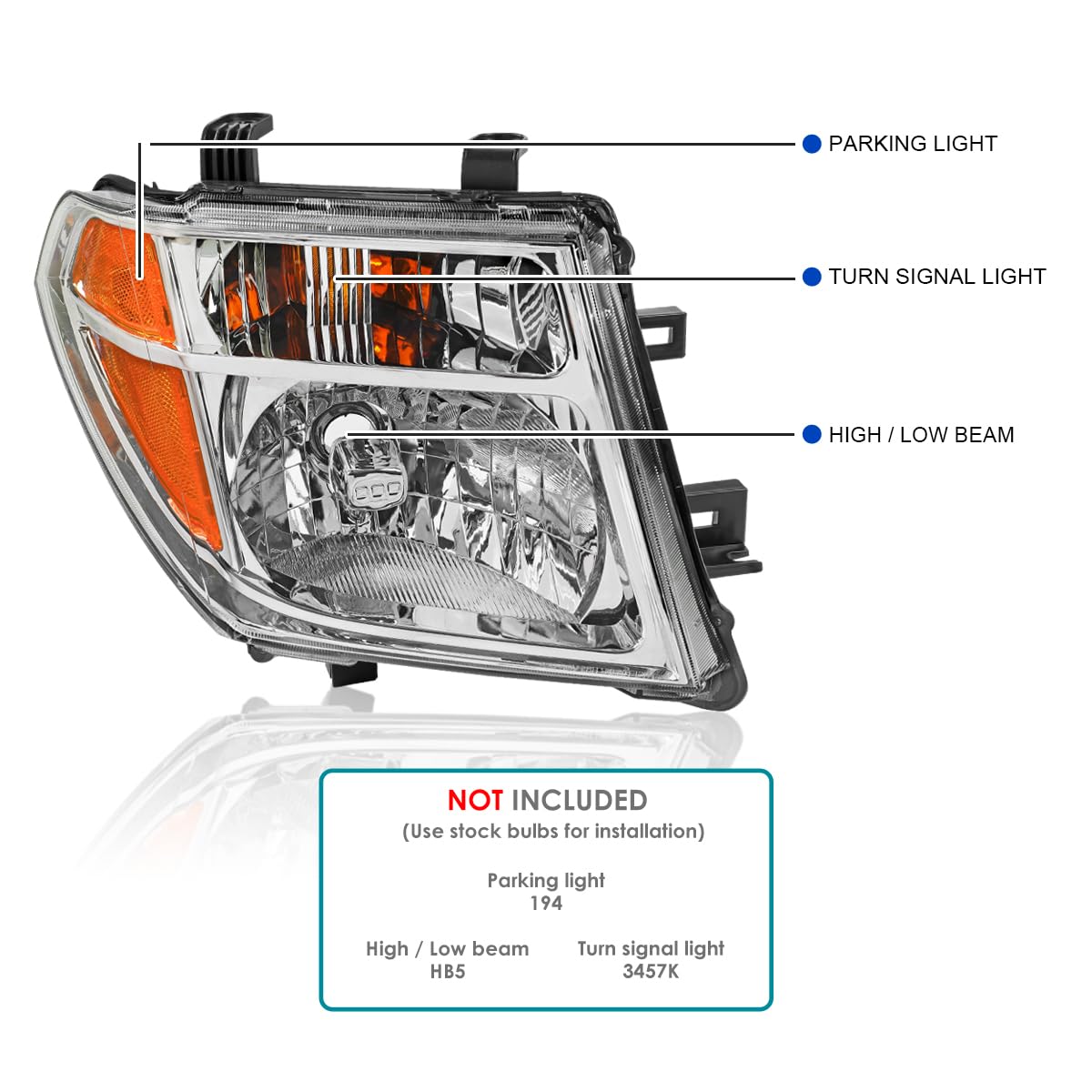 Chrome Replacement Headlights SPEC-D TUNING Compatible with 2005-2008 Nissan Frontier, 2005-2007 Nissan Pathfinder Left + Right Head Lamp Assembly