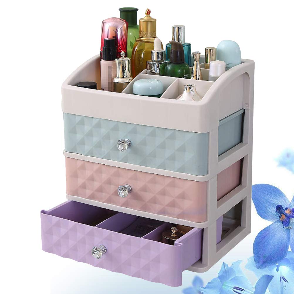 Make Up CABILOCK Organiser 3-Tier Multifunctional Saving Space Desktop Comestics Toiletry Organizer Makeup Storage Box with Drawers (Colorful)