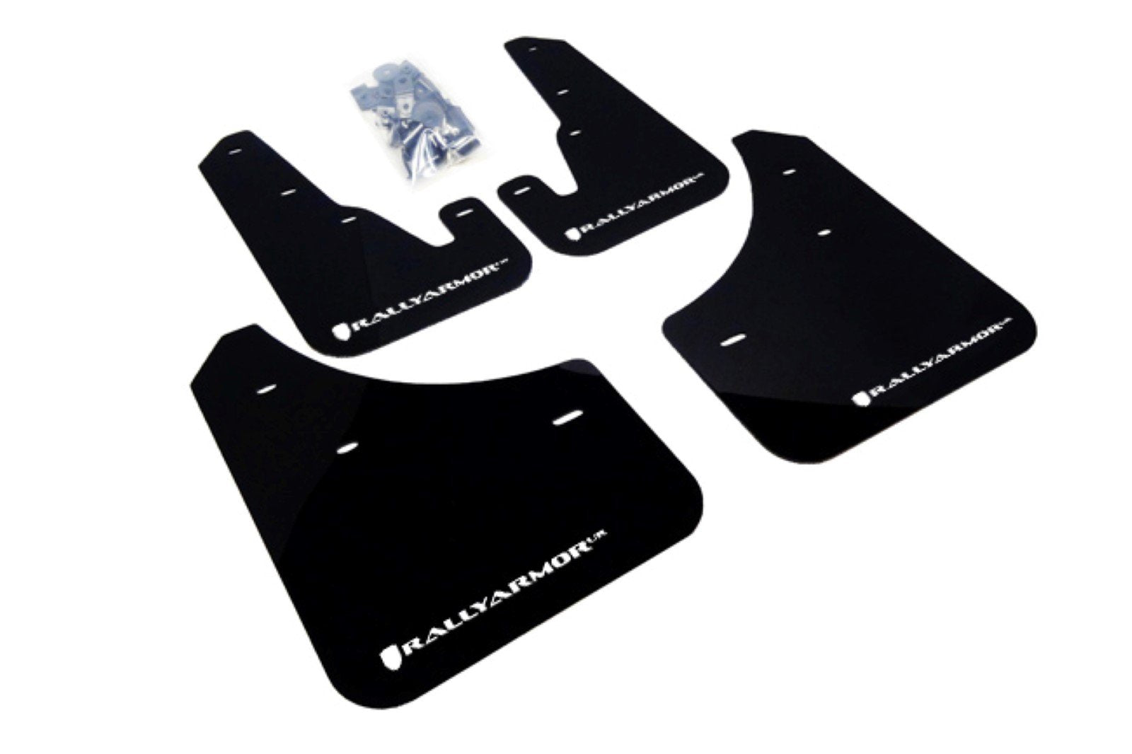 Mud Flap Rally Armor MF9-UR-BLK/WH Black, White with Logo (2004-2009 Mazda3/Speed 3 UR), 1 Pack
