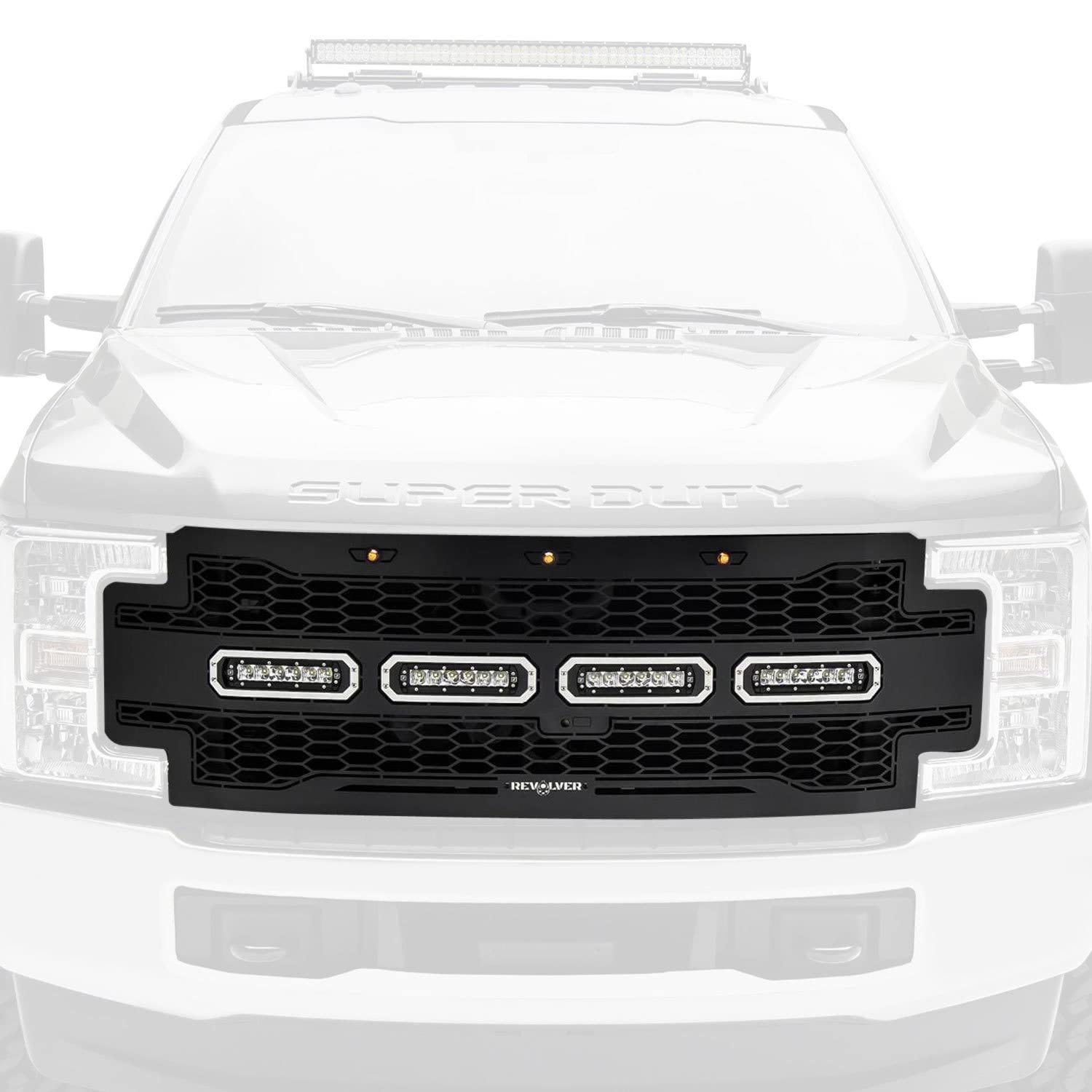 2017-2019 T-Rex Grilles Super Duty Revolver Grille, Black, 1 Pc, Replacement with (4) 6" LEDs, Fits Vehicles with Camera - PN #6515631
