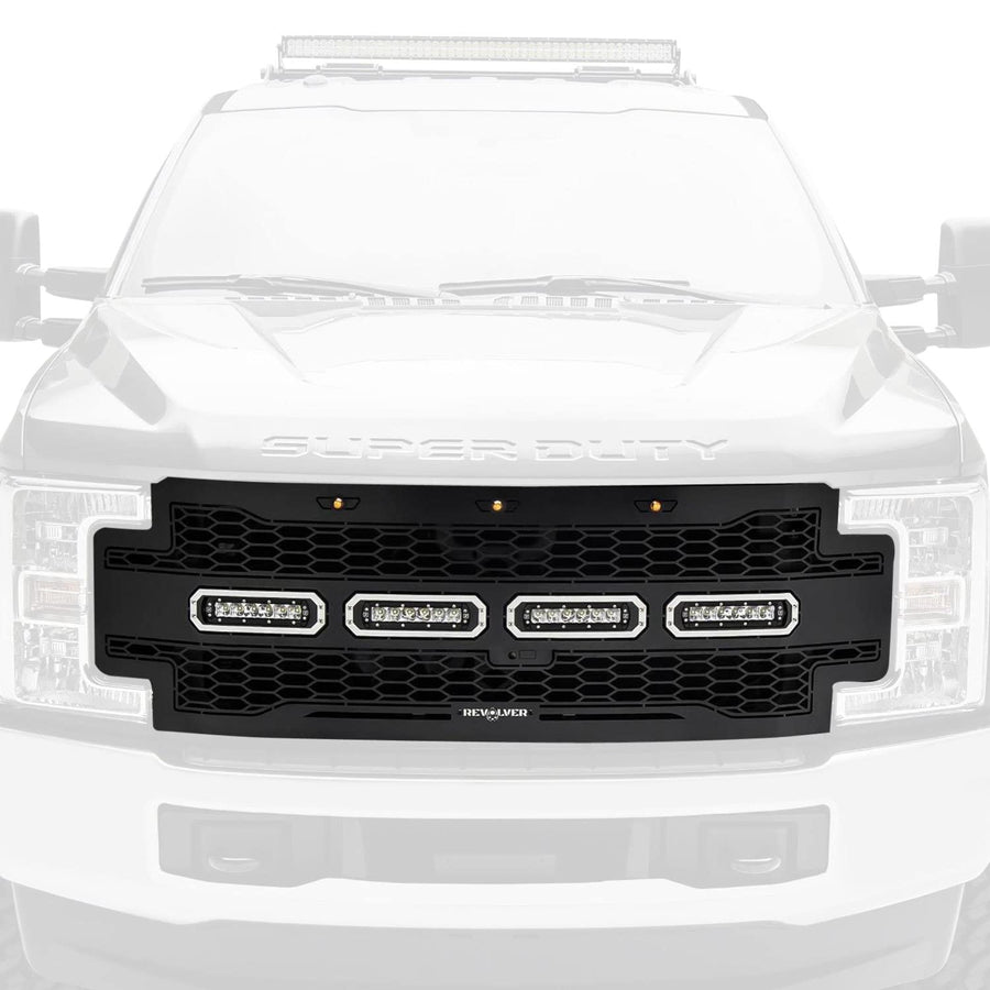 2017-2019 T-Rex Grilles Super Duty Revolver Grille, Black, 1 Pc, Replacement with (4) 6" LEDs, Fits Vehicles with Camera - PN #6515631