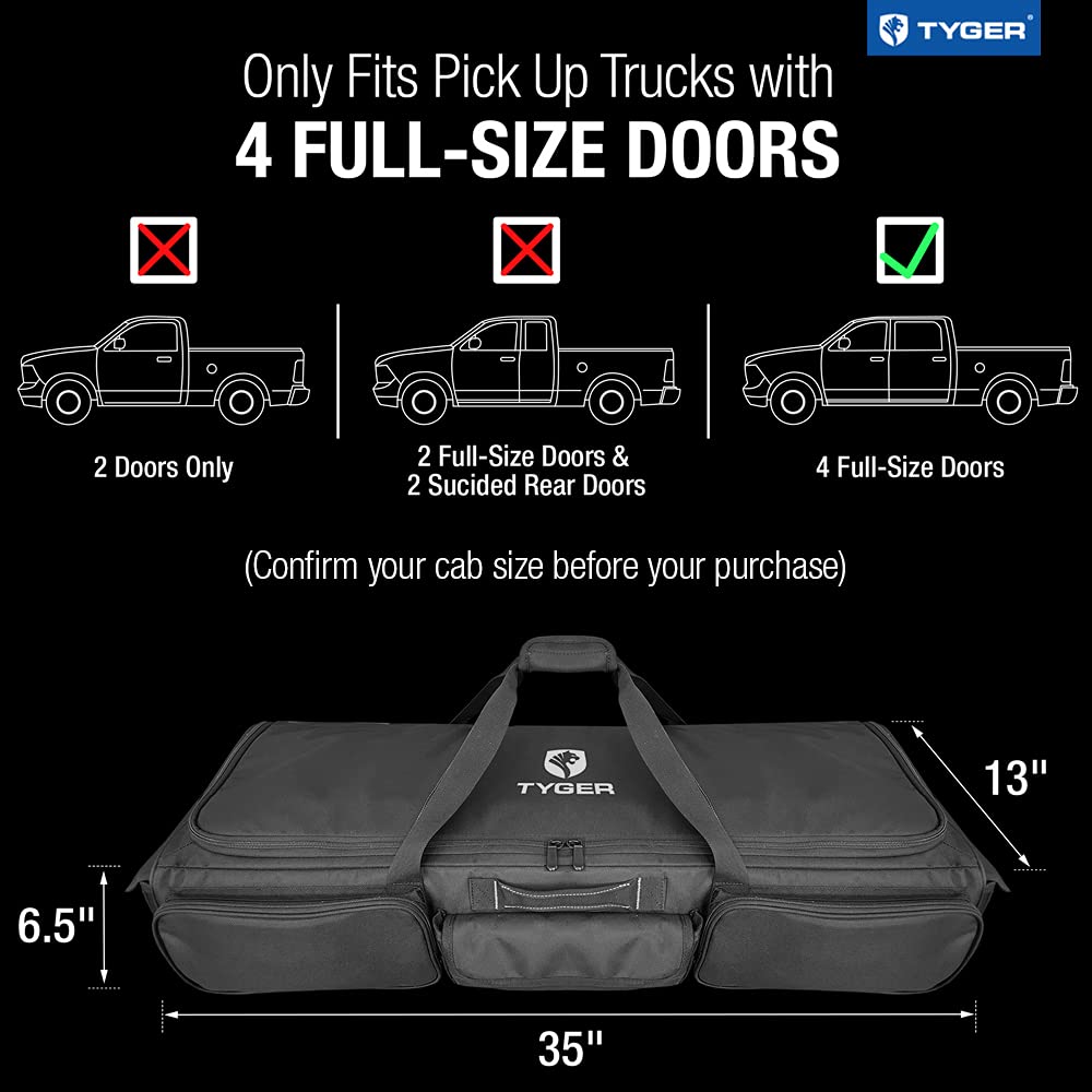 TYGER Cargo Rear Underseat Storage Bag Organizer Large Size 13 Gallons Compatible with Ford, Chevy, Ram and Toyota Crew Cab Full Size Pickup Trucks | TG-CB3U1498
