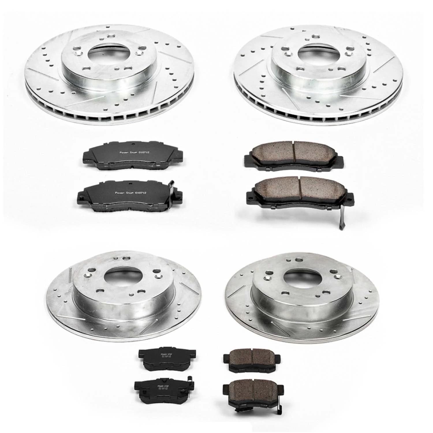 Power Stop K706 Z23 Carbon Fiber Brake Pads Front and Rear with Drilled & Slotted Brake Rotors Kit For Honda Prelude 1997-2001 [Model Specific]