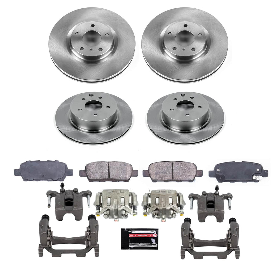 POWERSTOP Stock Replacement Brake Pads and Rotors Kit with Calipers Front and Rear For INFINITI EX35 2008-2009, INFINITI M35 2010, INFINITI M45 2010, Nissan 370Z 2009 [Vehicle Specific]