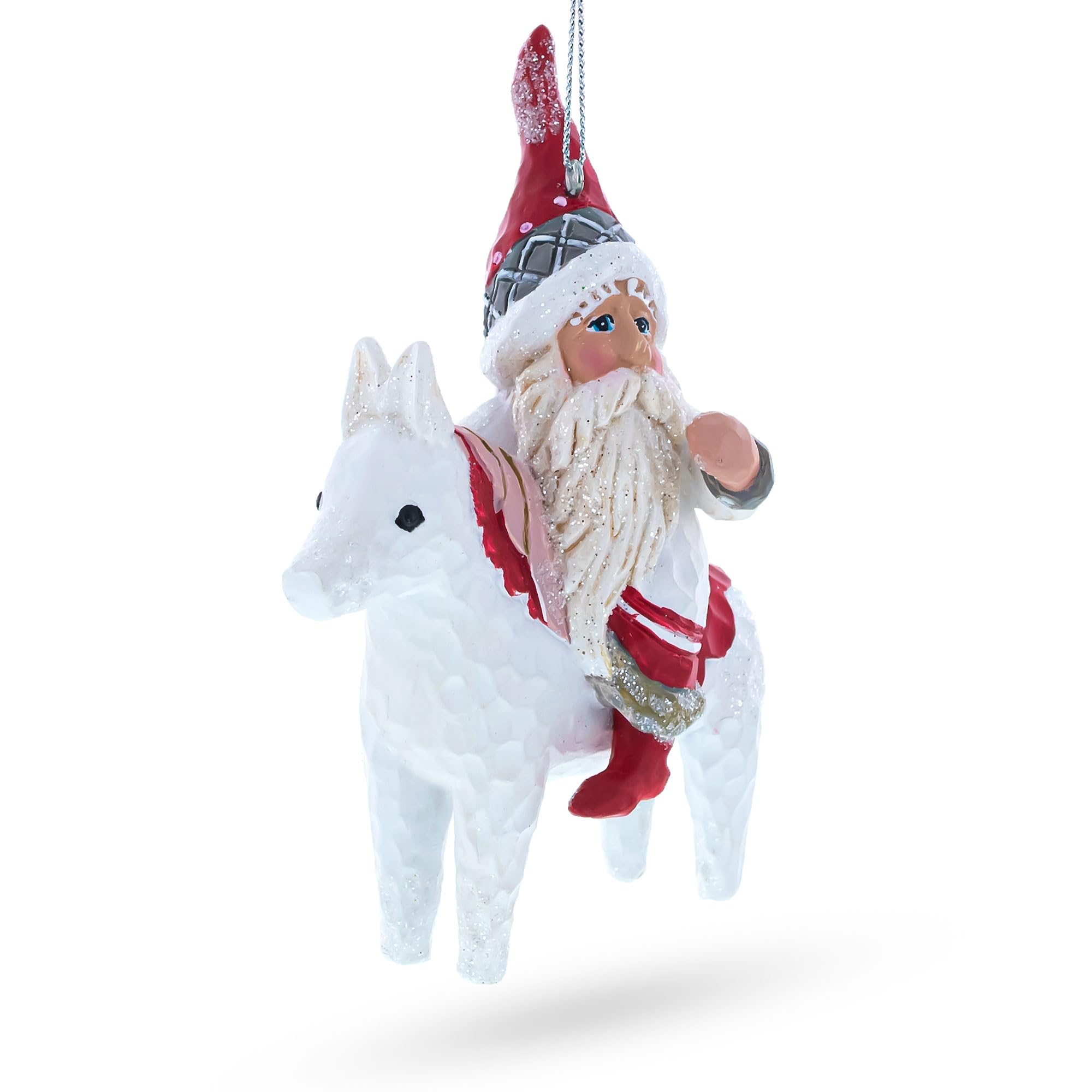 Riding Santa Horse Blown Glass Christmas Ornament