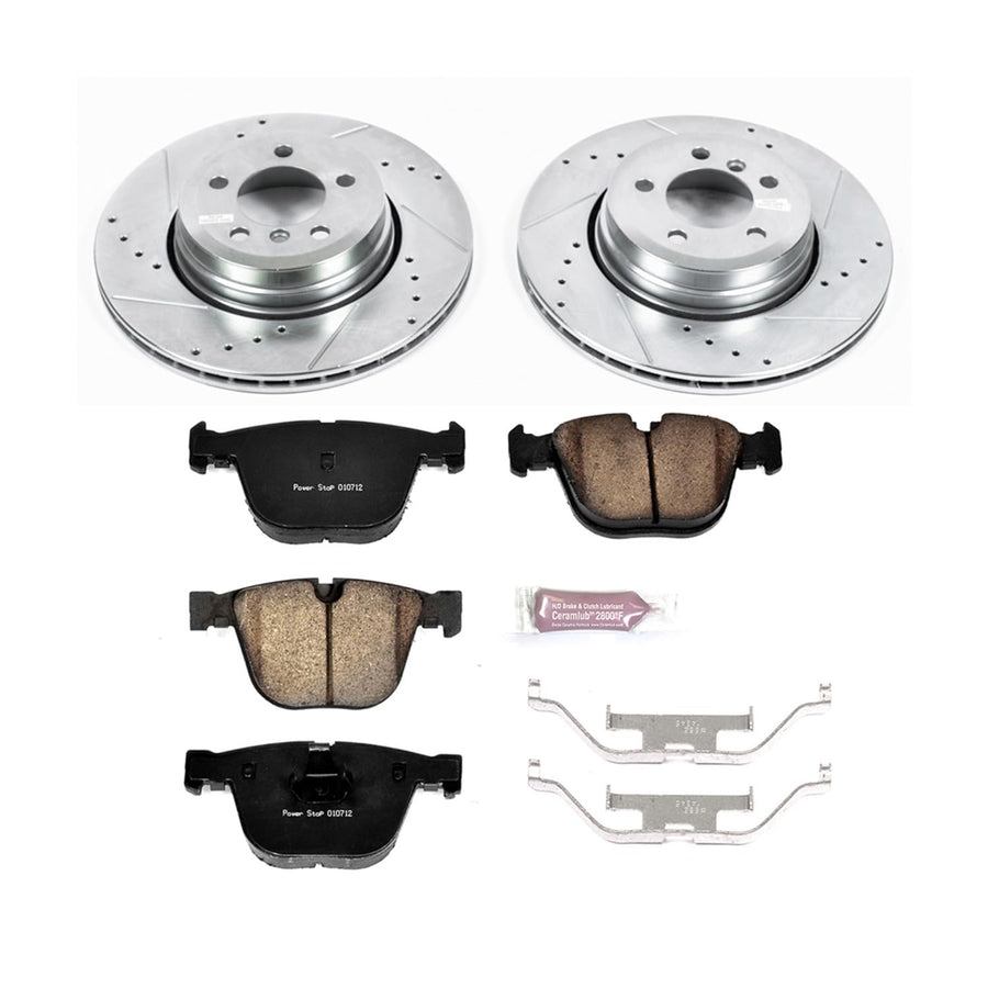 Power Stop K5283 Rear Brake Pads Z23 Carbon Fiber with Drilled & Slotted Brake Rotors Kit and 1 Rear Sensor Wire For BMW 750Li, BMW 750i, BMW 760Li, BMW 760i [Model Specific]