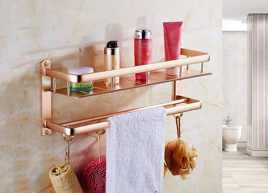 Bathroom Racks BTBT Free Space Aluminum Towel Rack Bathroom Shelves Wall Towel Rack, Hardware Pendant Bathroom Shelf (Size : 42cm, Style : Double)