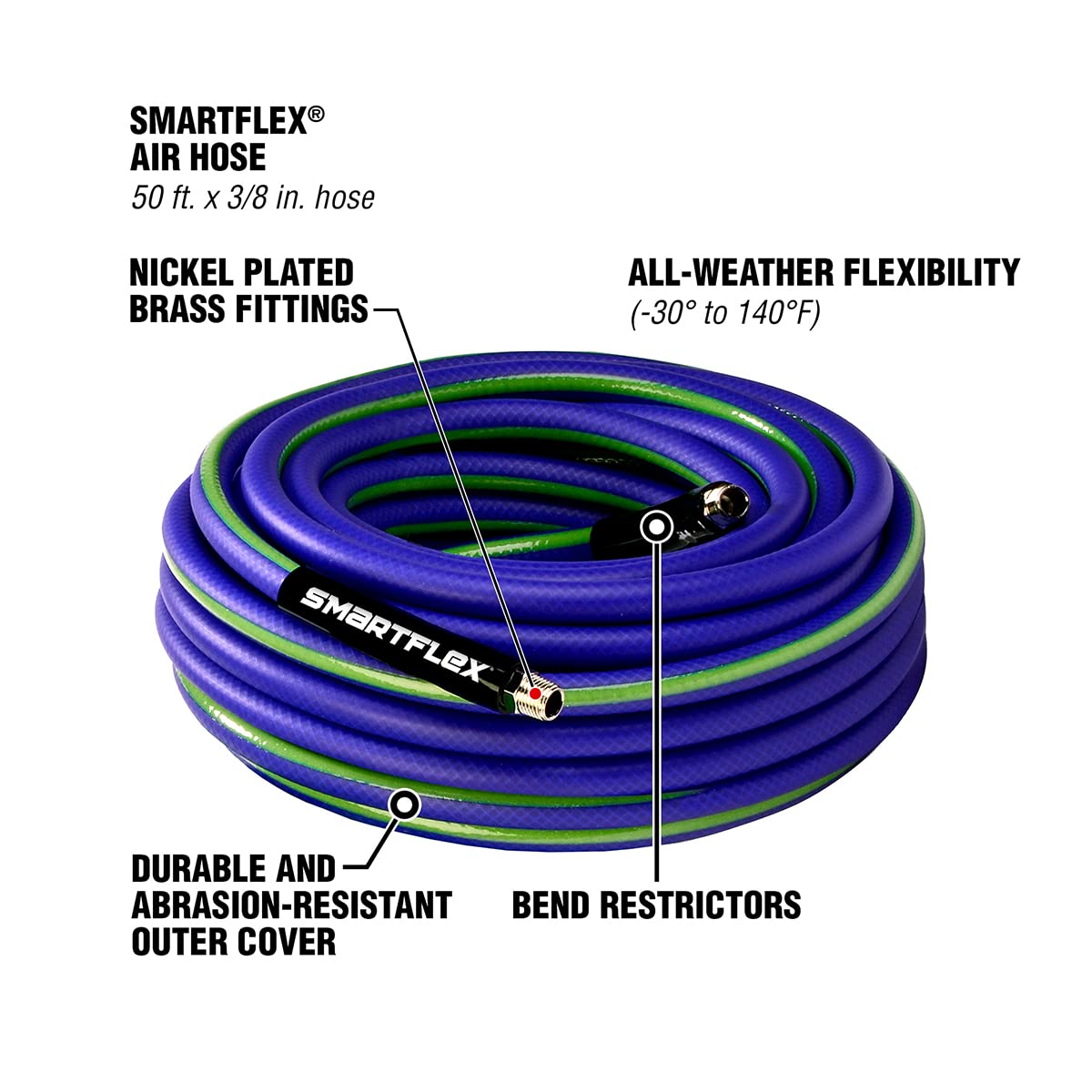 Air Hose SmartFlex, 3/8 in. x 50 ft., Hybrid, Blue - HSF3850BL2