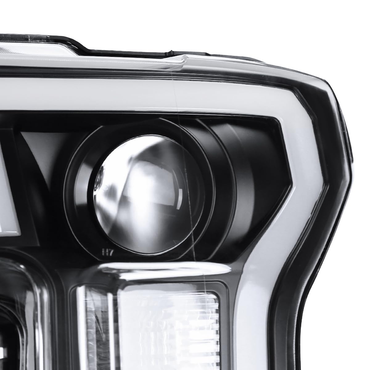 Black Projector Headlights w/LED Light Bar SPEC-D TUNING Compatible with 2015-2017 Ford F-150, Left + Right Pair Headlamps Assembly