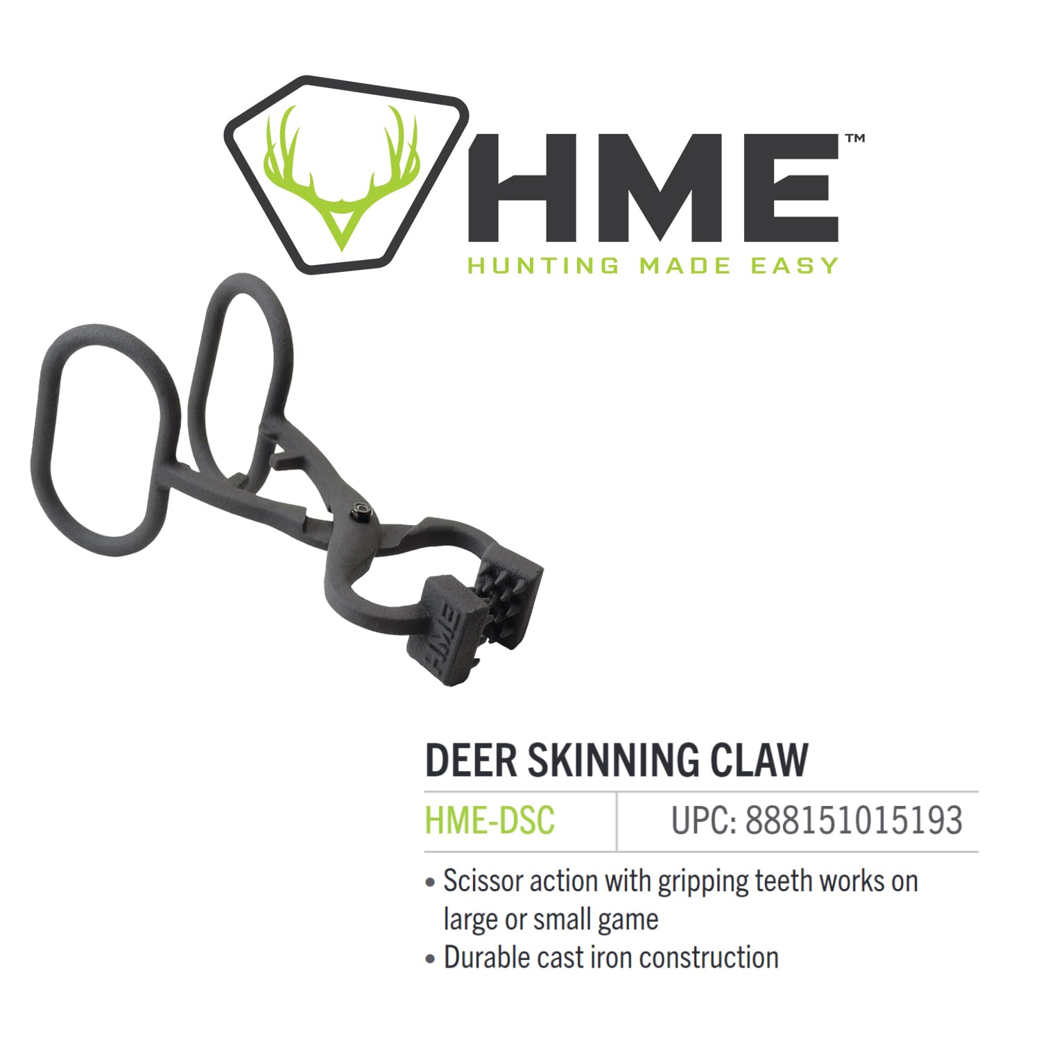 HME Durable All-Metal 10" Length Efficient Versatile Hunting Deer Skinning Claw w/Large Gripping Teeth & Scissor-Like Action