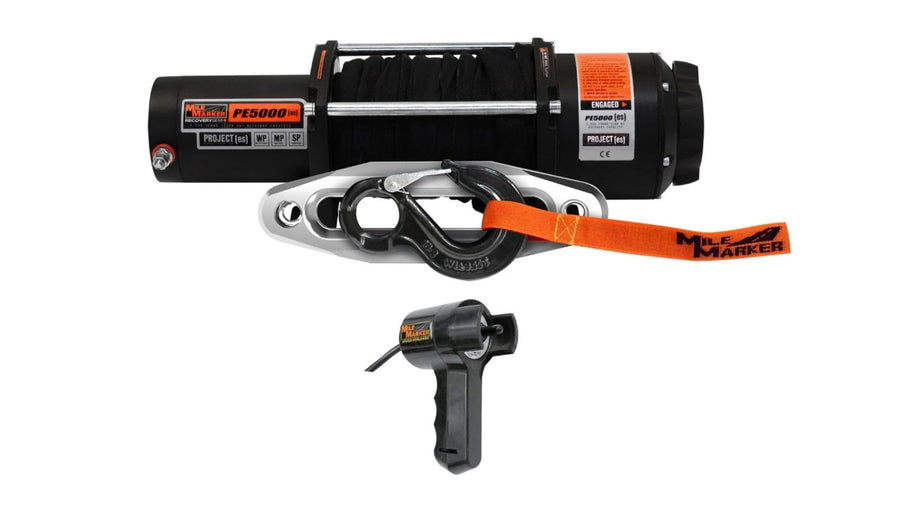 Winch Mile Marker 77-53120W PE5000 5000 lb Pulling Capacity | 50' of Synthetic Rope | 3.8 HP Permanent Magnet Motor | 3-Stage Gear System