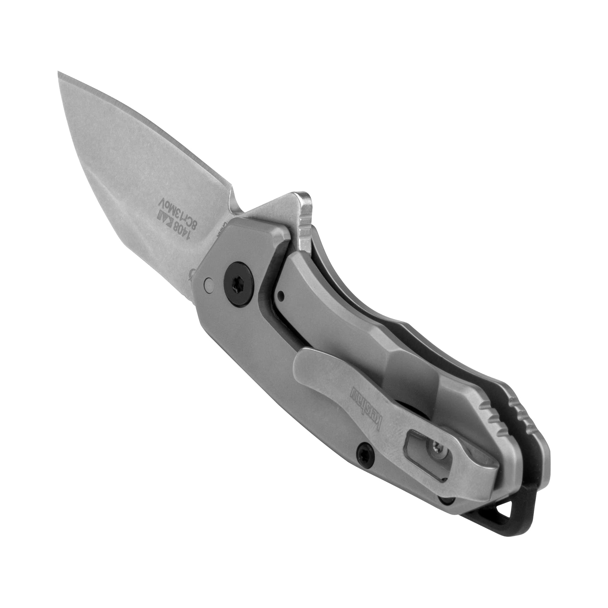 Kershaw Folding Rate Pocket Knife, Small Everyday Carry Knife with Assisted Opening, 8Cr13MoV Stainless Steel Blade, Pocketclip and Lanyard Hole,Grey