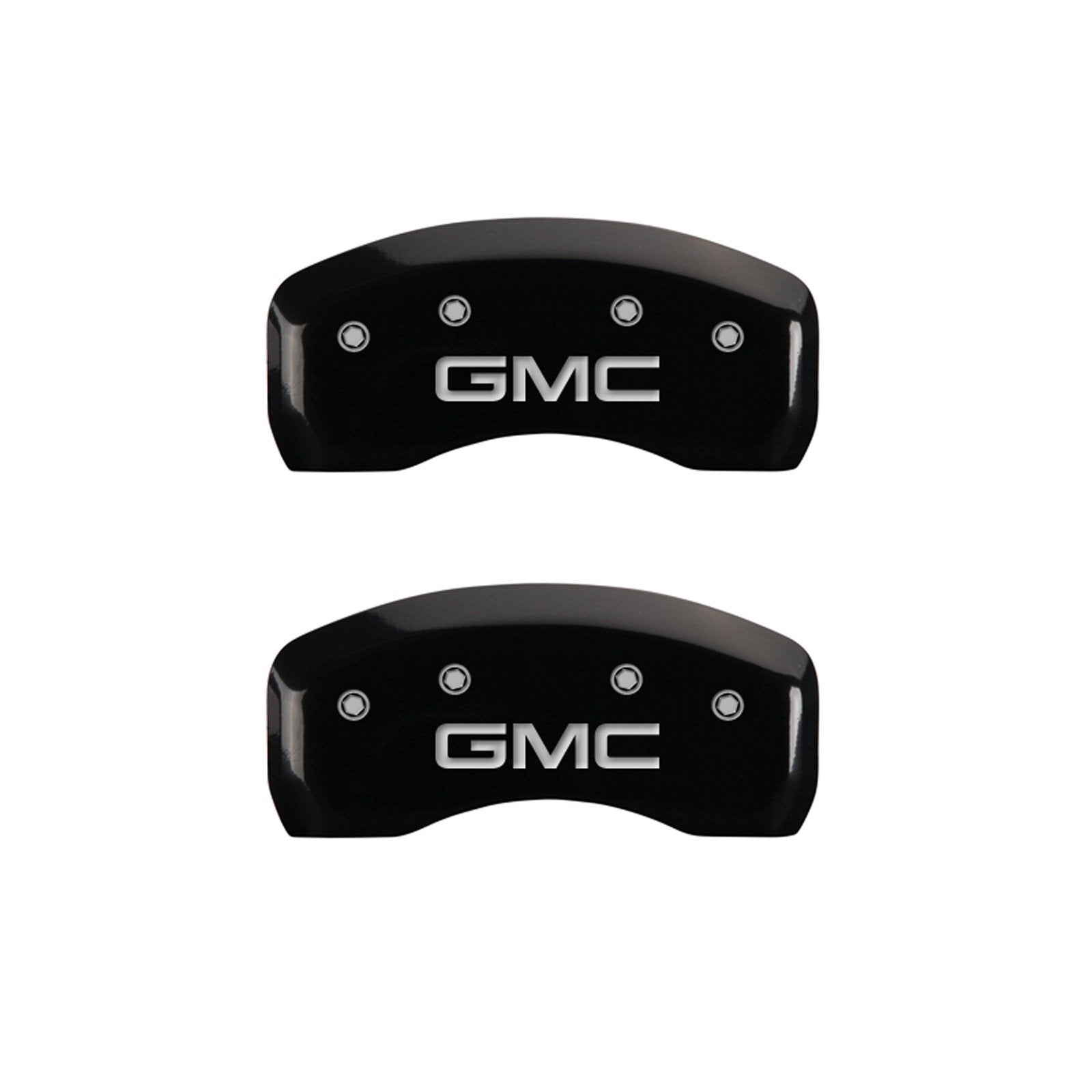 MGP Caliper Covers 'GMC' Engraved Caliper Cover with Black Powder Coat Finish and Silver Characters, 34001SGMCBK (Set of 4)
