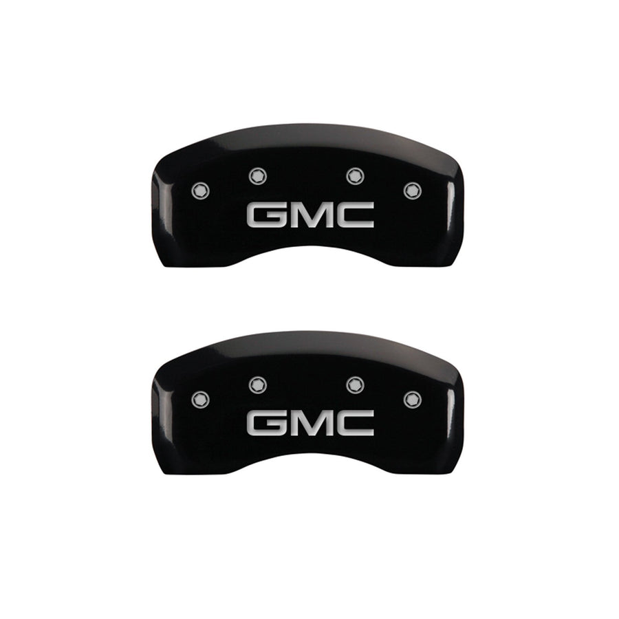 MGP Caliper Covers 'GMC' Engraved Caliper Cover with Black Powder Coat Finish and Silver Characters 34002SGMCBK, (Set of 4)