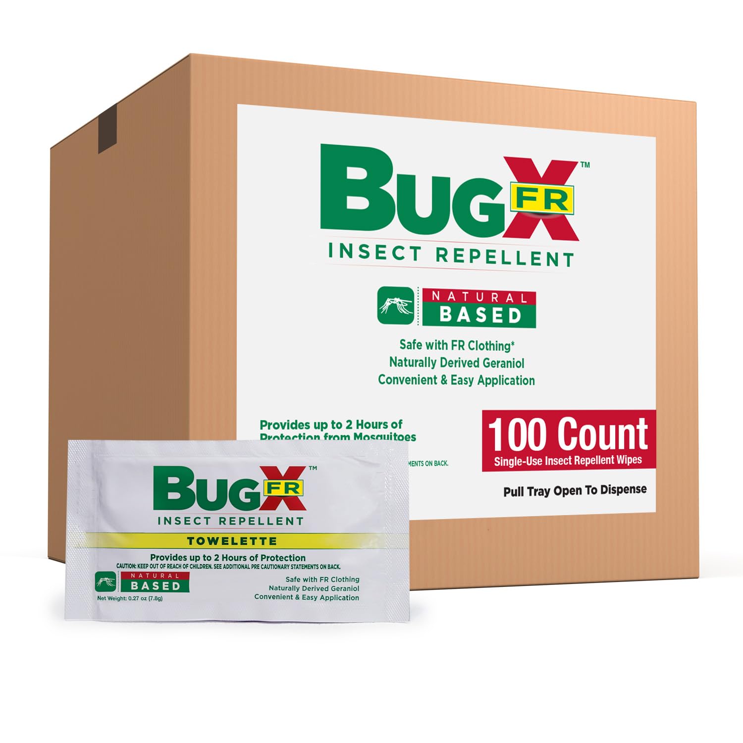 CoreTex Bug X DEET-Free FR Insect Repellent Wipes - Pack of 100 Single-Use, Naturally Derived Geranium Oil Bug Wipes - Protects Against Mosquitoes - Travel Size Mosquito Repellent Towelettes