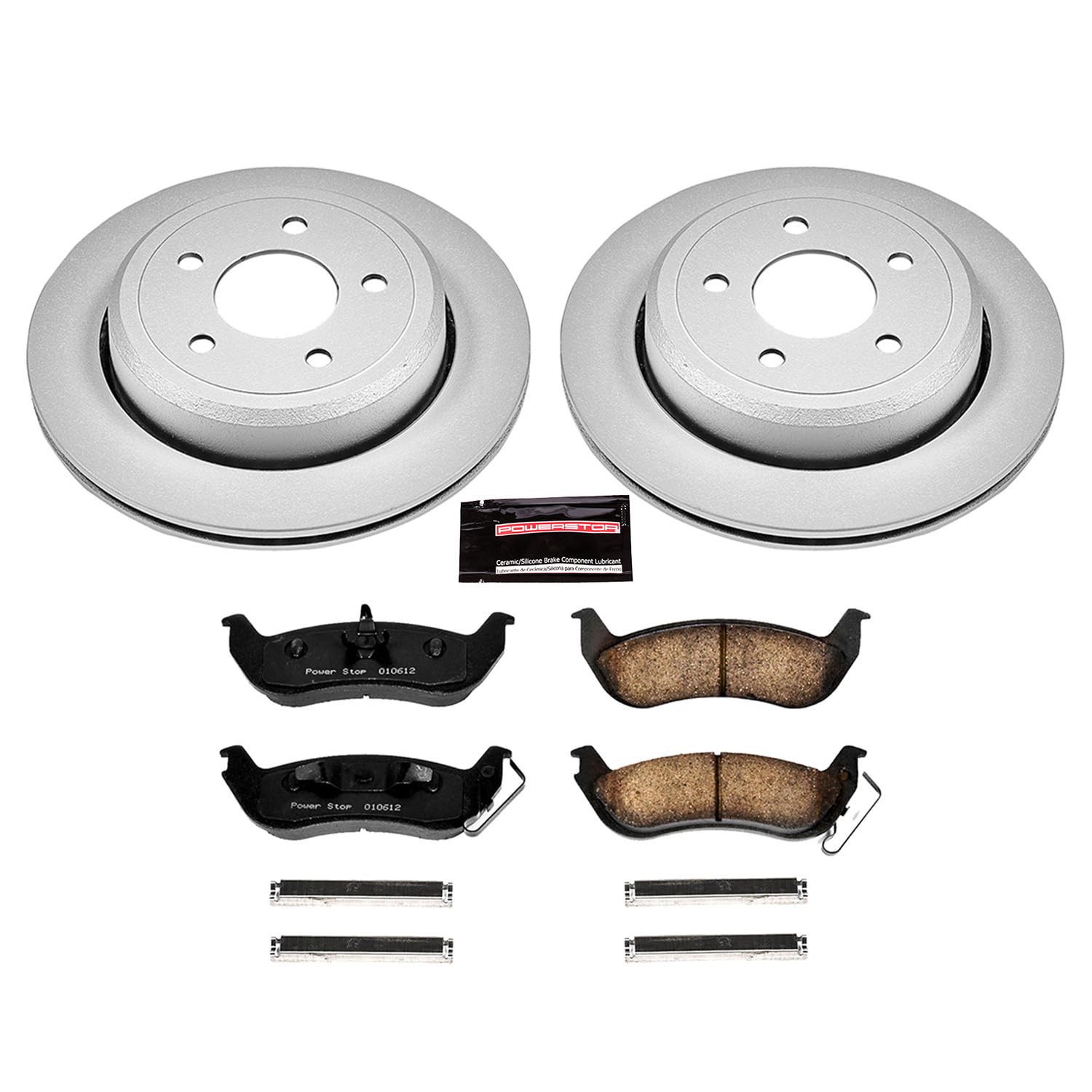 Power Stop Coated Brake Rotor & CRK1368 Ceramic Brake Pads- rear For Ford Crown Victoria 2003-2011, Mercury Grand Marquis 2003-2011, Mercury Marauder 2003-2004 [Model Specific]