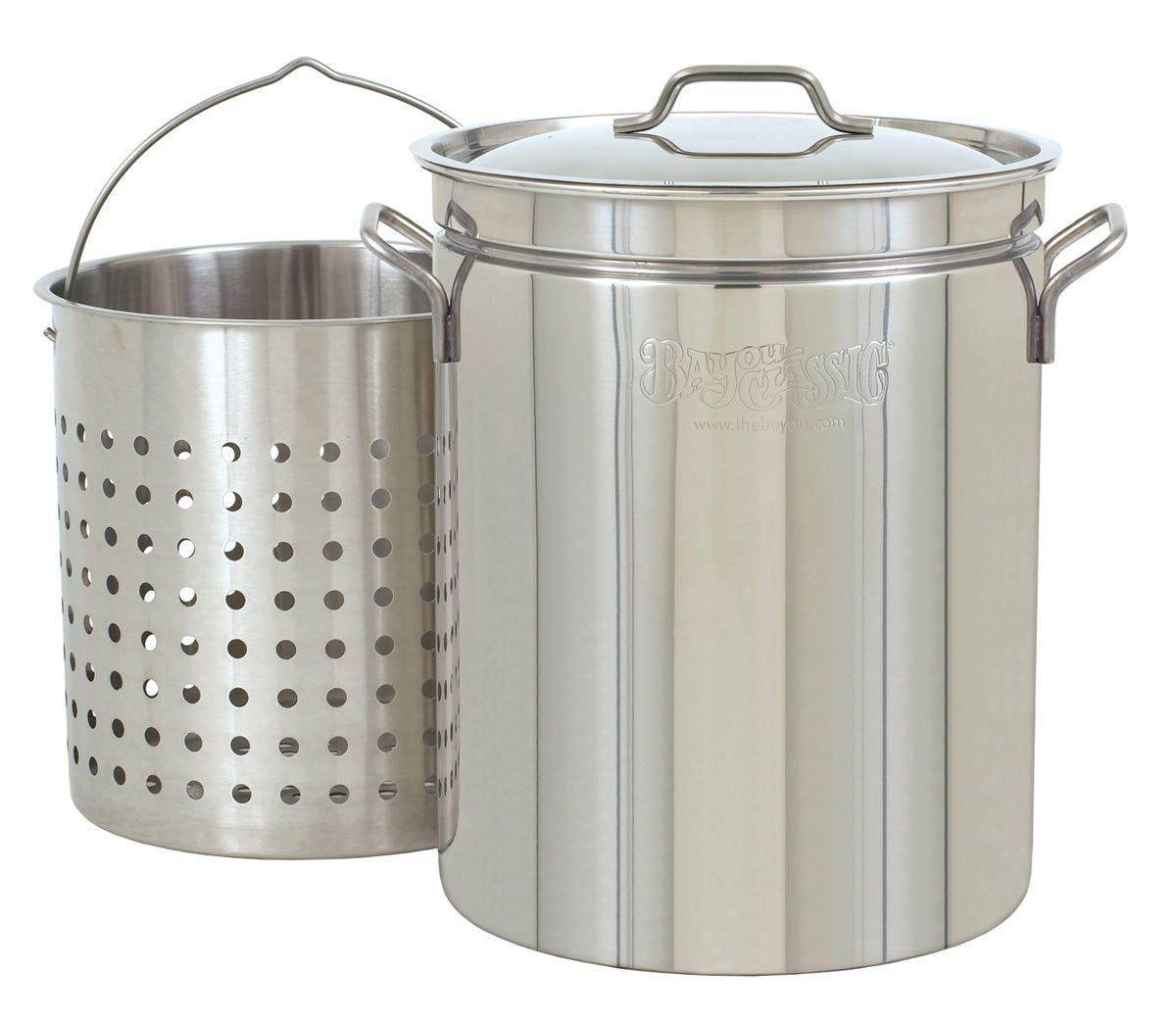 Bayou Classic Boiler Cooker Kit Stainless Steel Features 44-qt Stainless Boiler with Lid, Steam/Boil Basket, 4-in Cast Aluminum 58,000 BTU Burner, 10-psi Pre-Set Regulator and 48-in Hose