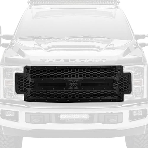2017-2019 Stealth Laser X Grille Super Duty, Black, 1 Pc, Replacement, Black Studs, Does Not Fit Vehicles with Camera - PN #7715471-BR
