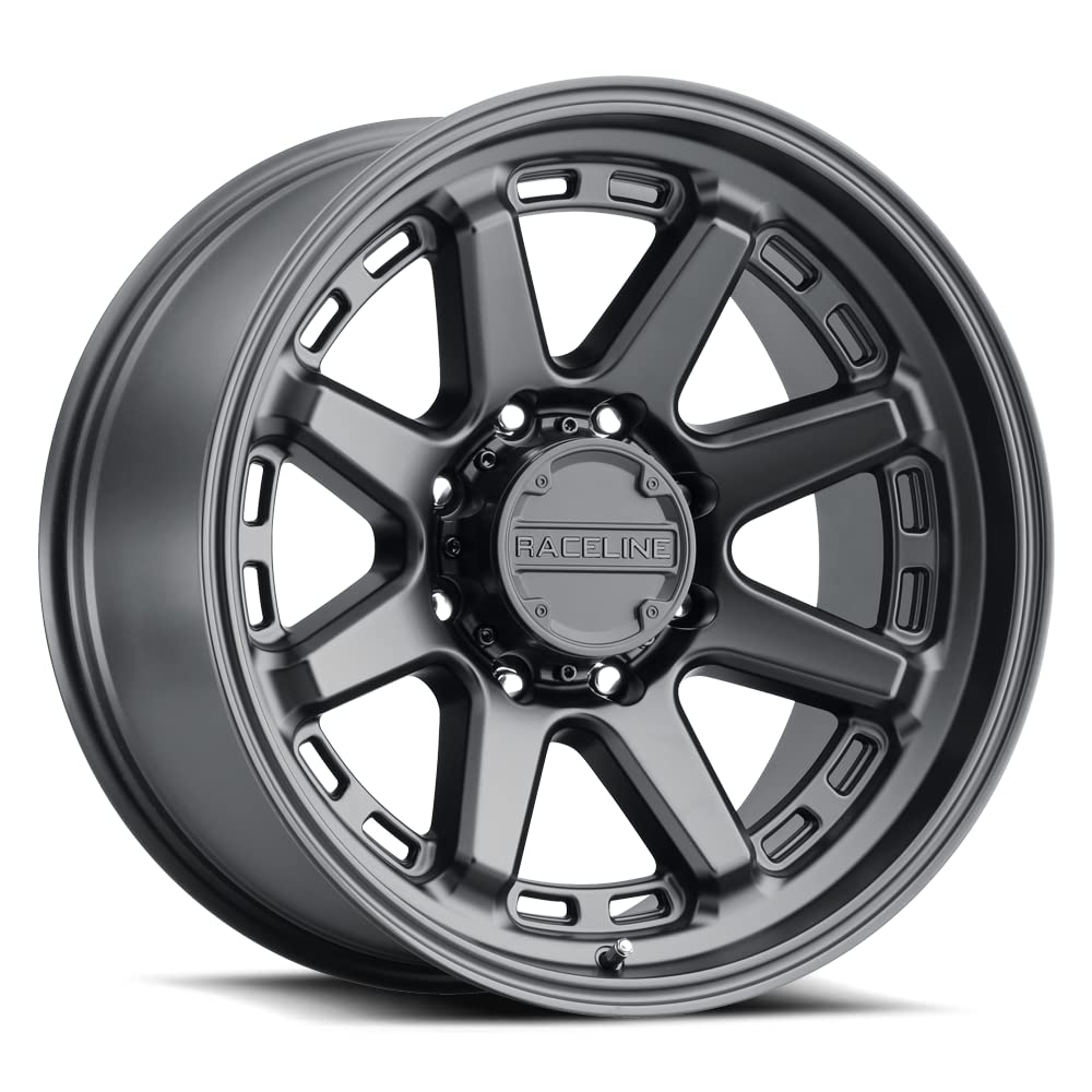 Satin Black Raceline Wheels 947B SCOUT Wheel 18X9"8X170 Bolt Pattern -12mm Offset/(4.5"B/S) 8 Spoke Aluminum Passenger Car Wheels, Full Size Replacement Black Car Rims