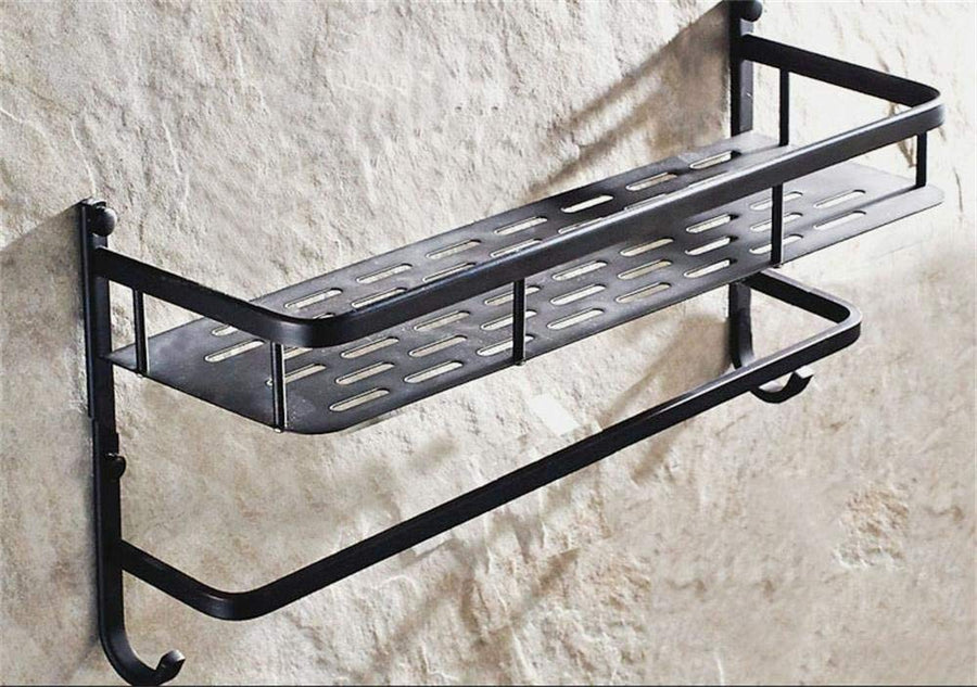 Bathroom accessories wall all copper bath towel rack hanging rack Bathroom Shelf (color : Black (double))