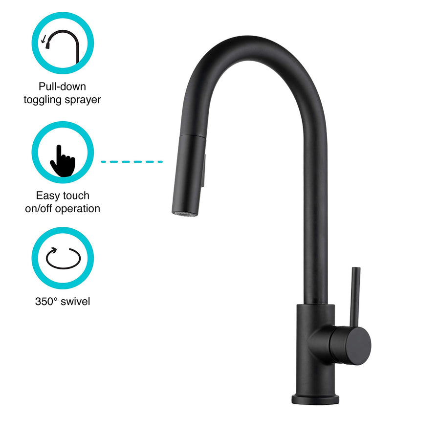 Dura Faucet Streamline RV Touch Sensor Pull-Down Kitchen Sink Faucet - Matte Black