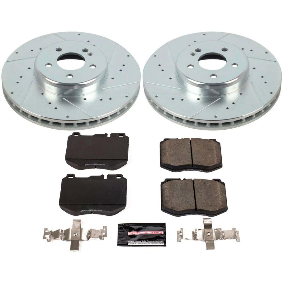 Power Stop K8073, Front Brake Kit-Drilled/Slotted Brake Rotors & Carbon Ceramic Brake Pads and 1 Sensor Wire Front