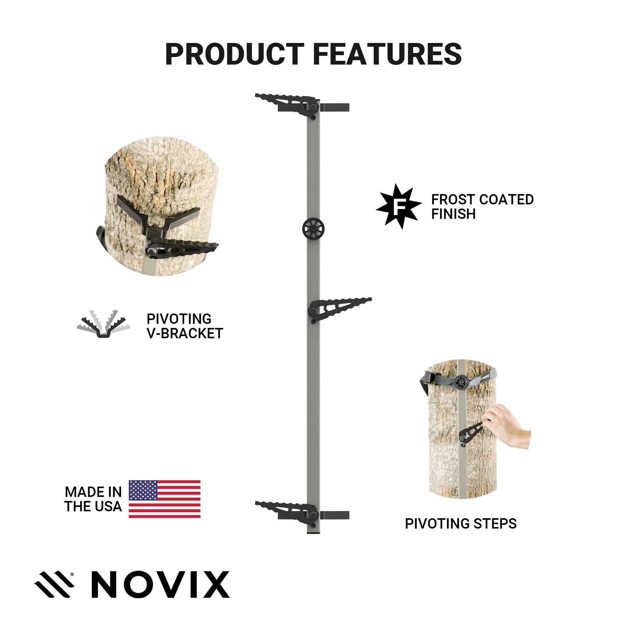 Hunting Accessories Bundle NOVIX Helo Hunt Ready System w/Lock on Tree Stand & Tree Steps – Versatile & Packable – Frost-Coated Treestand Accessories - Made in USA, Classic