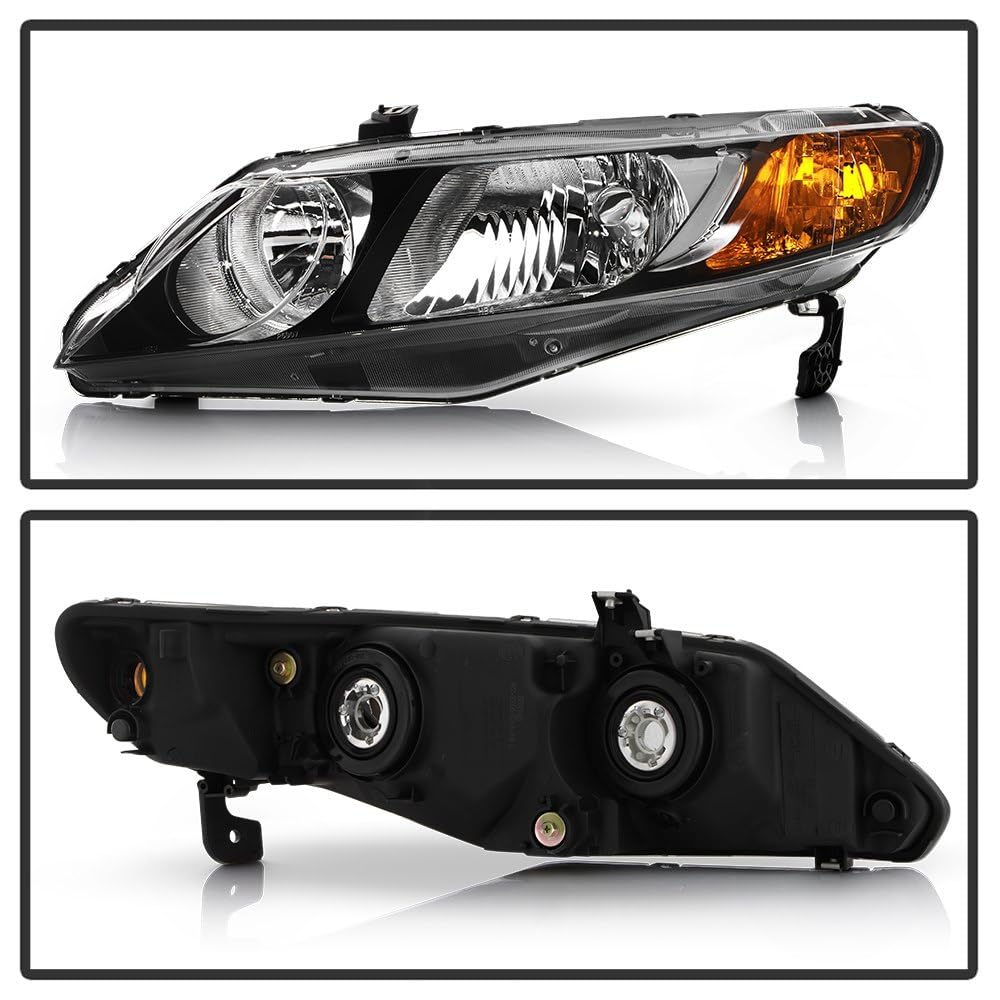 Honda Civic 06-11 4dr Spyder (xTune) Black Crystal Headlights w/Large Amber Corner