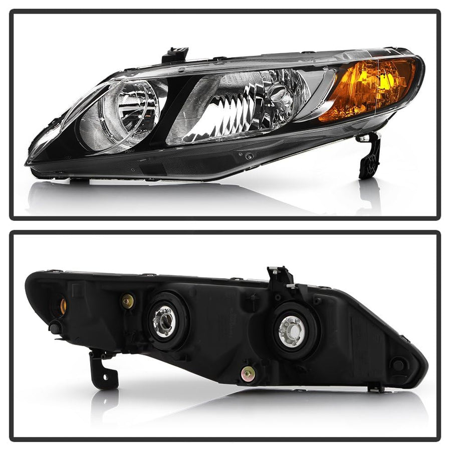 Honda Civic 06-11 4dr Spyder (xTune) Black Crystal Headlights w/Large Amber Corner