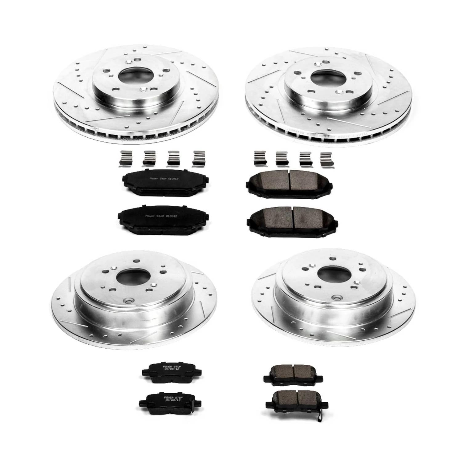 Power Stop K2300 Z23 Carbon Fiber Brake Pads Front and Rear with Drilled & Slotted Brake Rotors Kit For Acura MDX 2001-2002 [Model Specific]