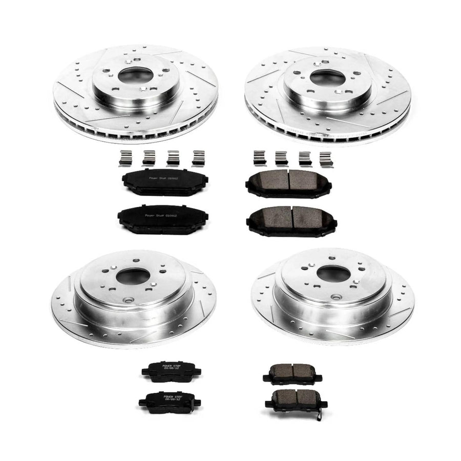 Power Stop K2300 Z23 Carbon Fiber Brake Pads Front and Rear with Drilled & Slotted Brake Rotors Kit For Acura MDX 2001-2002 [Model Specific]