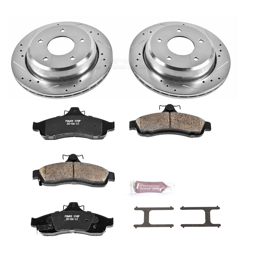 Power Stop K5064 Rear Brake Pads Z23 Carbon Fiber with Drilled & Slotted Brake Rotors Kit For Chevrolet Caprice 1994-1996, Chevrolet Impala 1994-1996 [Model Specific]