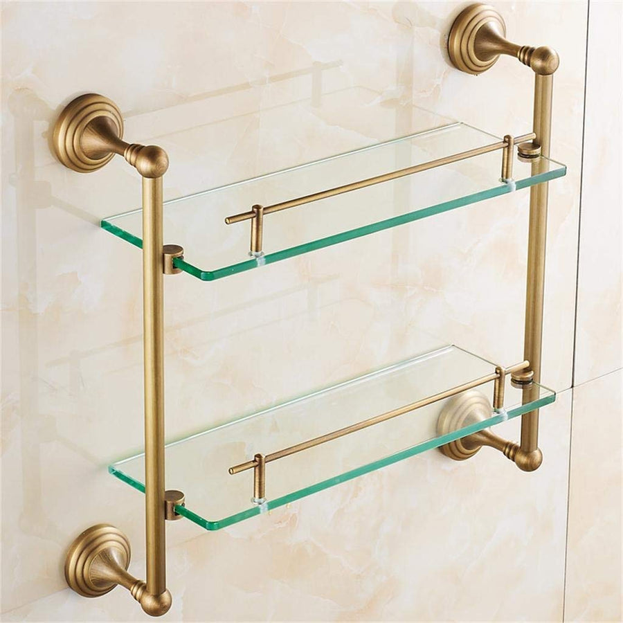 Antique Glass Shelf Allcopper With Towel Bar, Bathroom Cosmetics Storage Rack, Individuality Design,43 * 12 * 41cm Bathroom Shelf