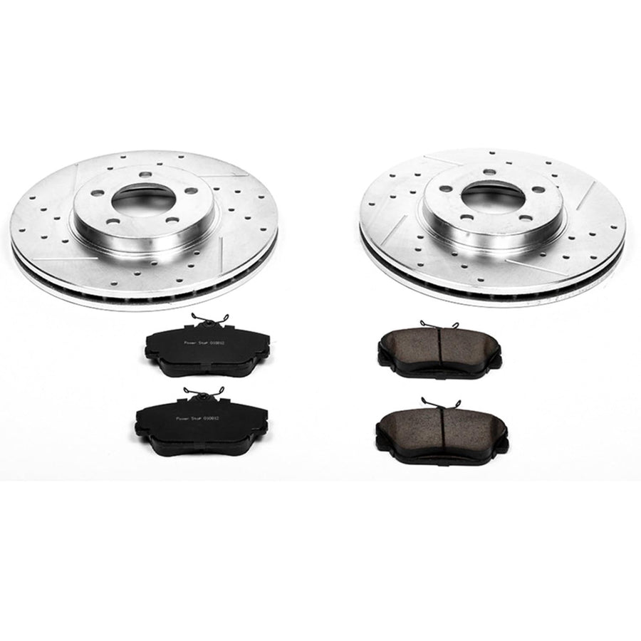 Power Stop K1318 Z23 Carbon Fiber Brake Pads with Drilled & Slotted Brake Rotors Kit For Taurus, Thunderbird, Continental, Mark VIII, Cougar, Sable [Model Specific]