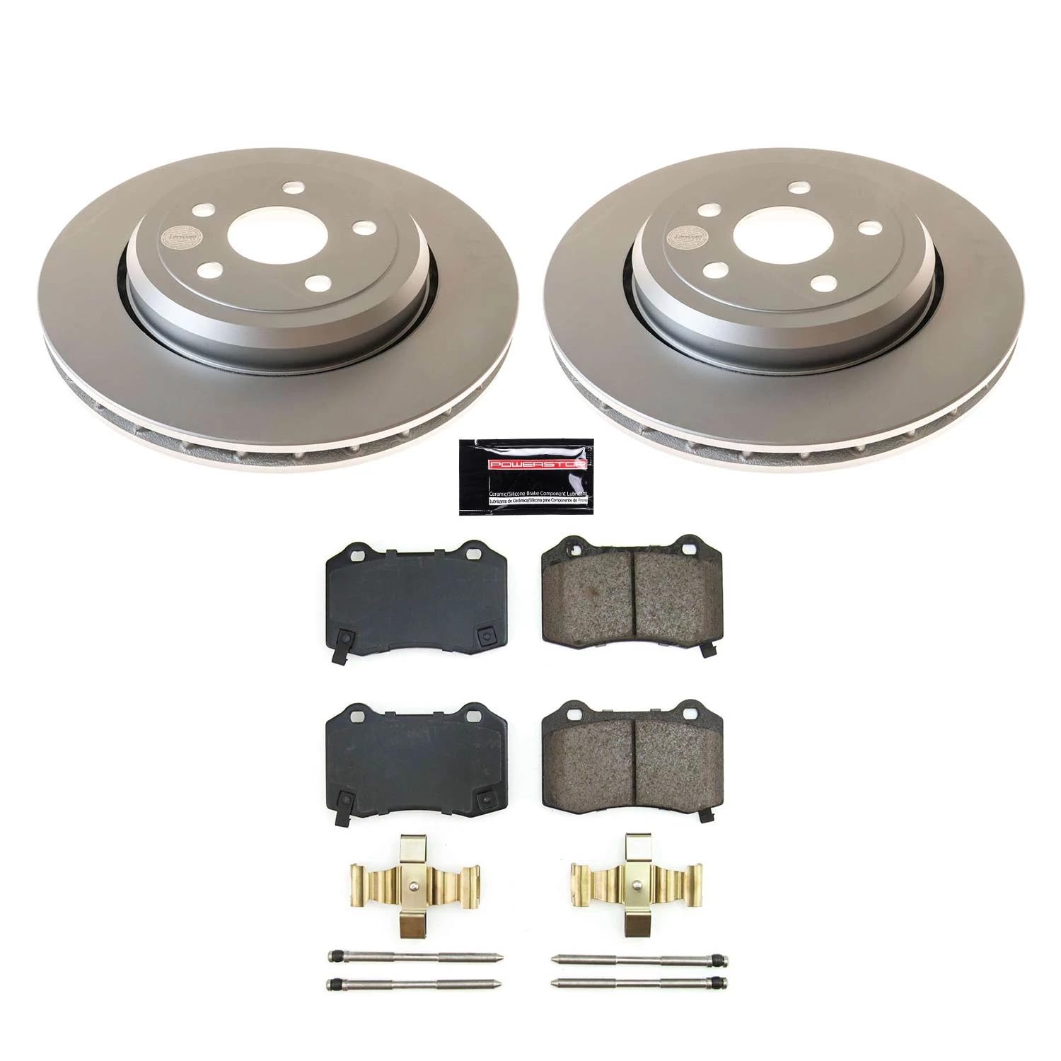 Power Stop Z17 CRK8758 Rear Coated Rotor Kit-Coated Brake Rotors, Ceramic Brake Pads For Dodge Durango 2018-2023, Jeep Grand Cherokee 2018-2021 [Model Specific]