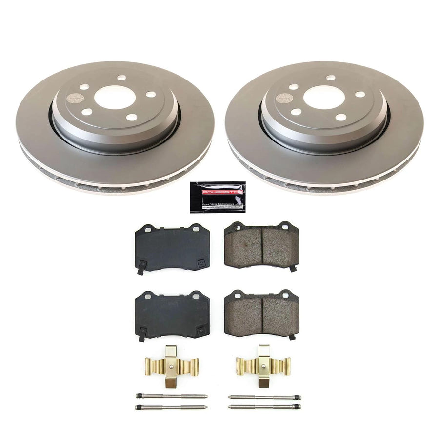 Power Stop Z17 CRK8758 Rear Coated Rotor Kit-Coated Brake Rotors, Ceramic Brake Pads For Dodge Durango 2018-2023, Jeep Grand Cherokee 2018-2021 [Model Specific]