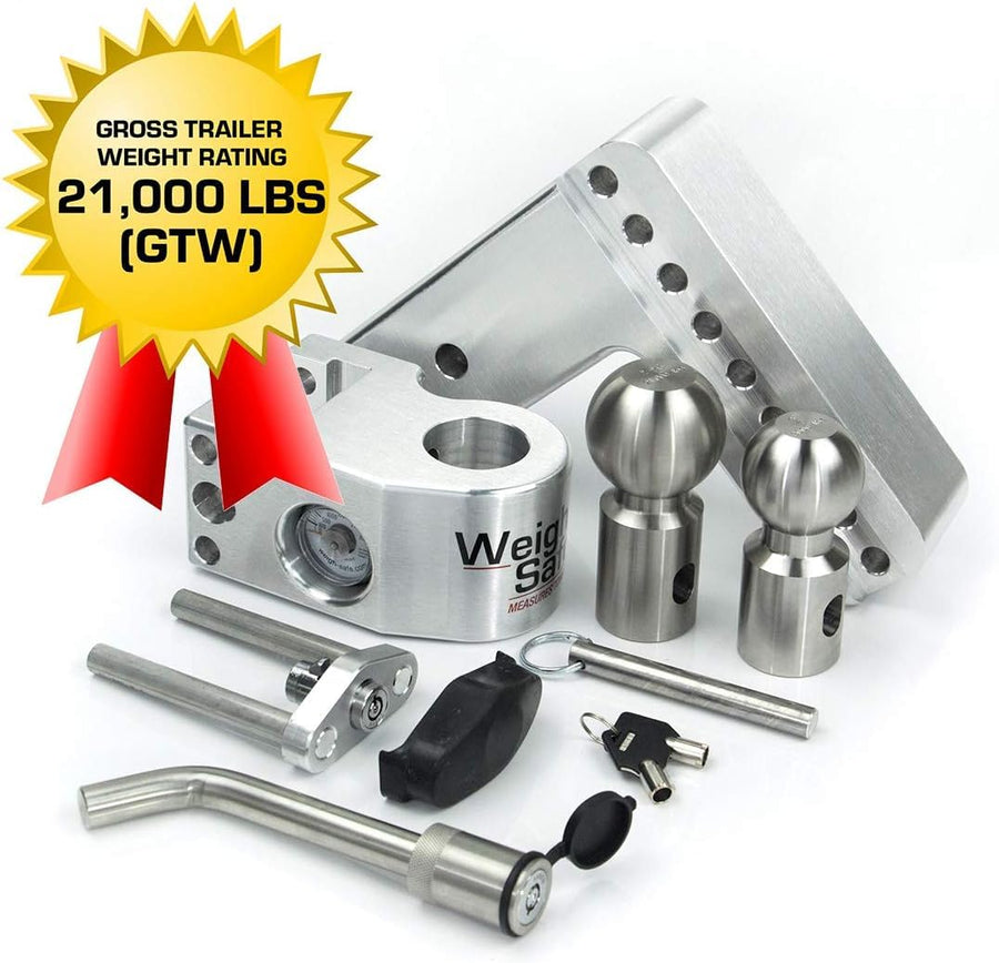 Aluminum Weigh Safe Adjustable Trailer Hitch - Anti-Sway Towing Hitch for 3" Receivers - 6" Drop Hitch, 21,000 lbs GTW, 2-Piece Lock Set