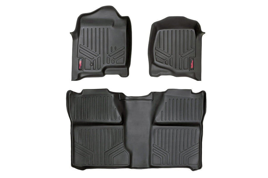 Rough Country Floor Mats All Weather for Chevy Silverado & GMC Sierra 1500/2500HD Crew Cab (2007-2014) with Front Bucket Seats - Waterproof, Flexible, Front & Rear Set