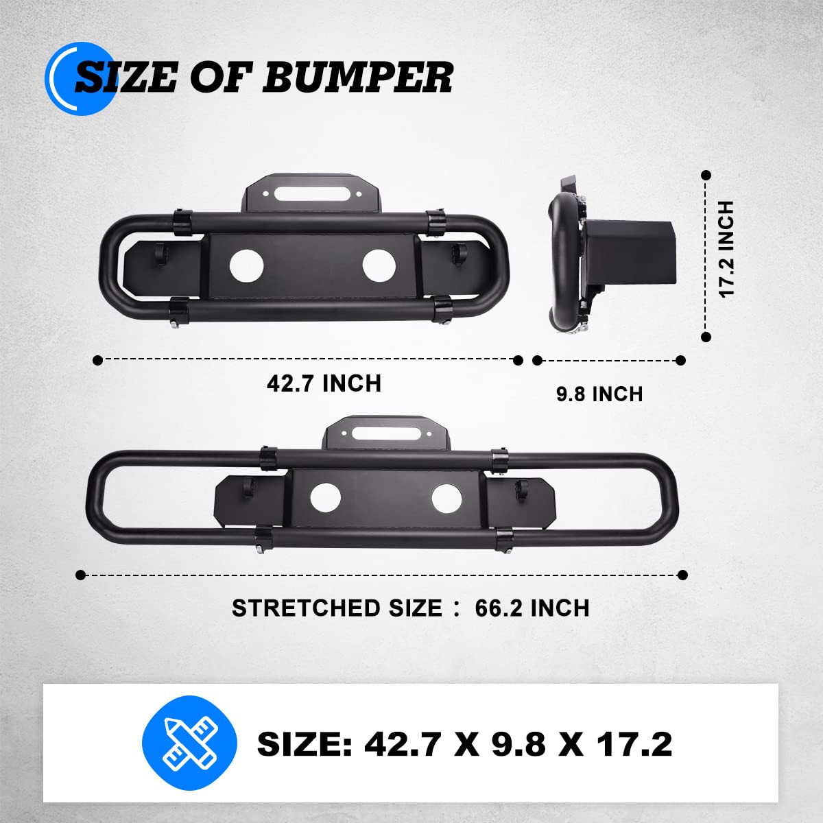 Front Bumper WolfX Fit For 2007-2018 Jeep Wrangler JK/JKU Retractable Front Bumper For 2018-2026 Jeep Wrangler JL/JLU, Steel Bumper For 2019-2026 Gladiator JT w/ 2 x D-Ring Shackles