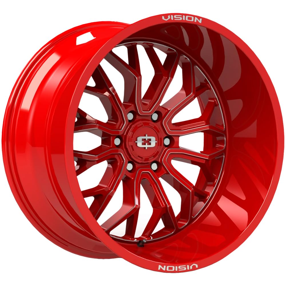 402 RIOT Vision Custom Wheel - 22x10, -19 Offset, 6x135 Bolt Pattern, 87.1mm Hub - Gloss Red with Milled Accents Rim