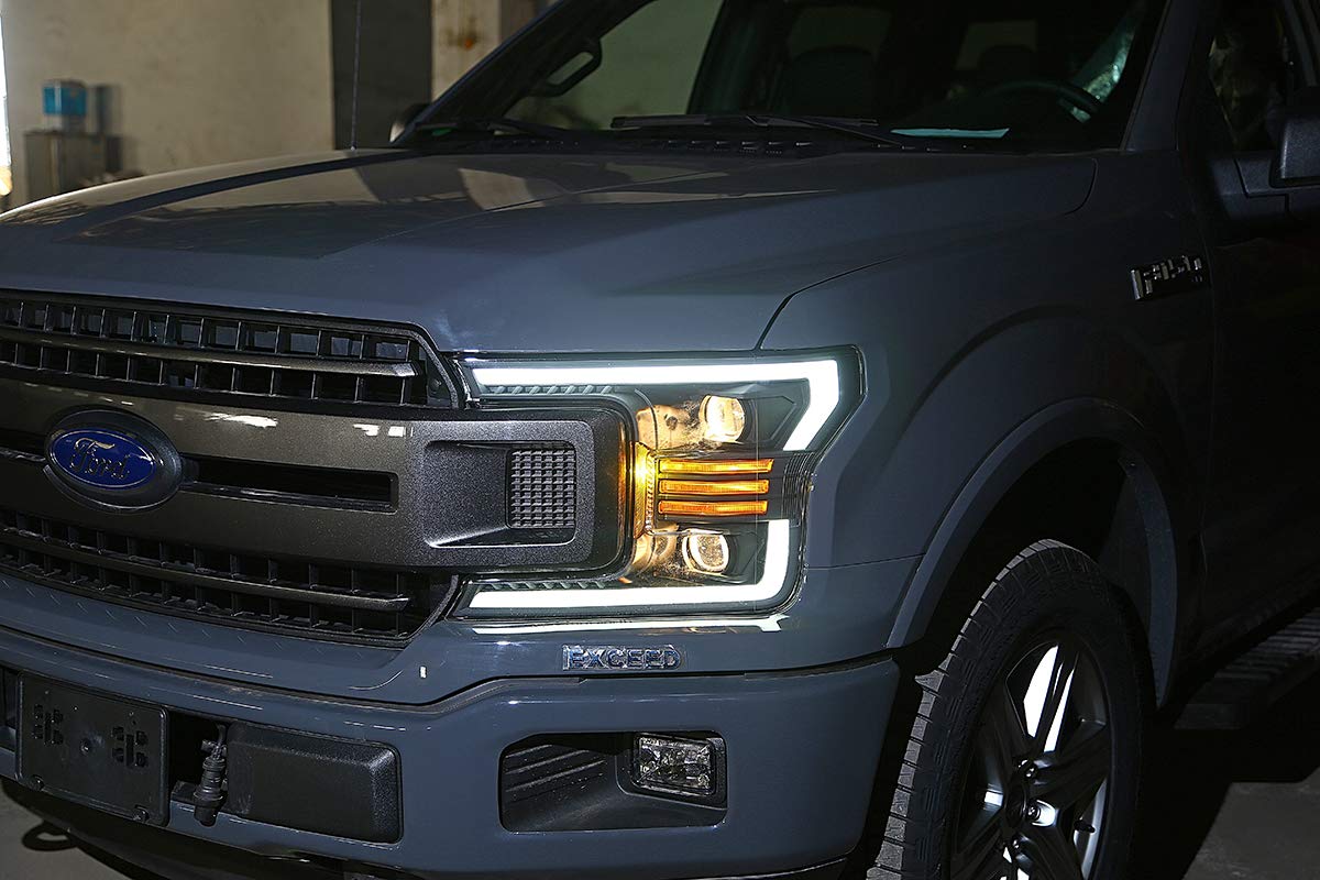 18-19 Ford F-150 AlphaRex (880188) Proj Headlights Plank Style Gloss Blk w/Activ Light/Seq Signal