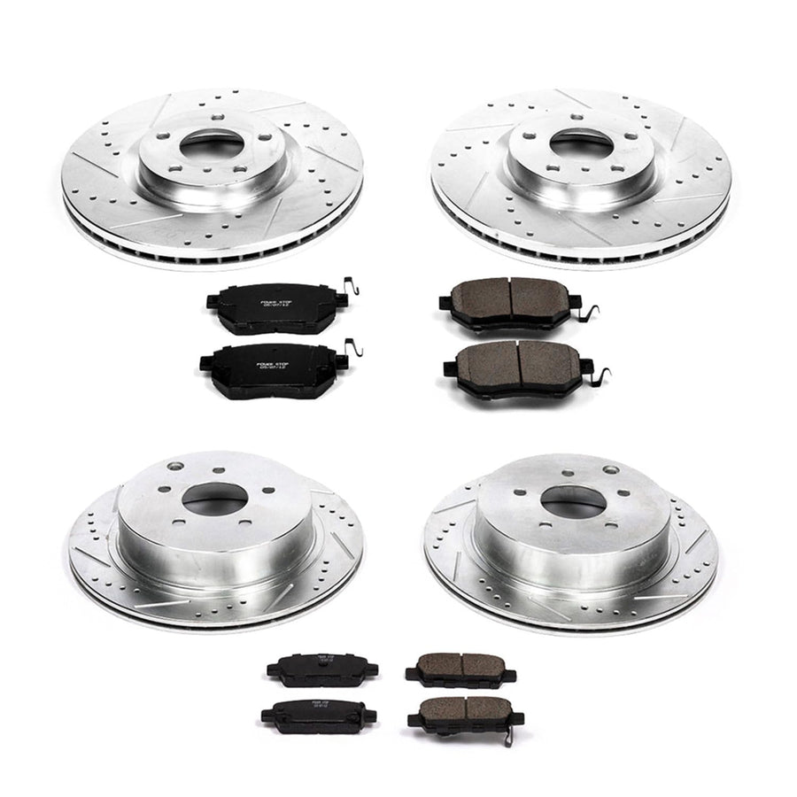 Power Stop K119 Z23 Carbon Fiber Brake Pads Front and Rear with Drilled & Slotted Brake Rotors Kit For Nissan Murano 2006-2007 [Vehicle Specific]