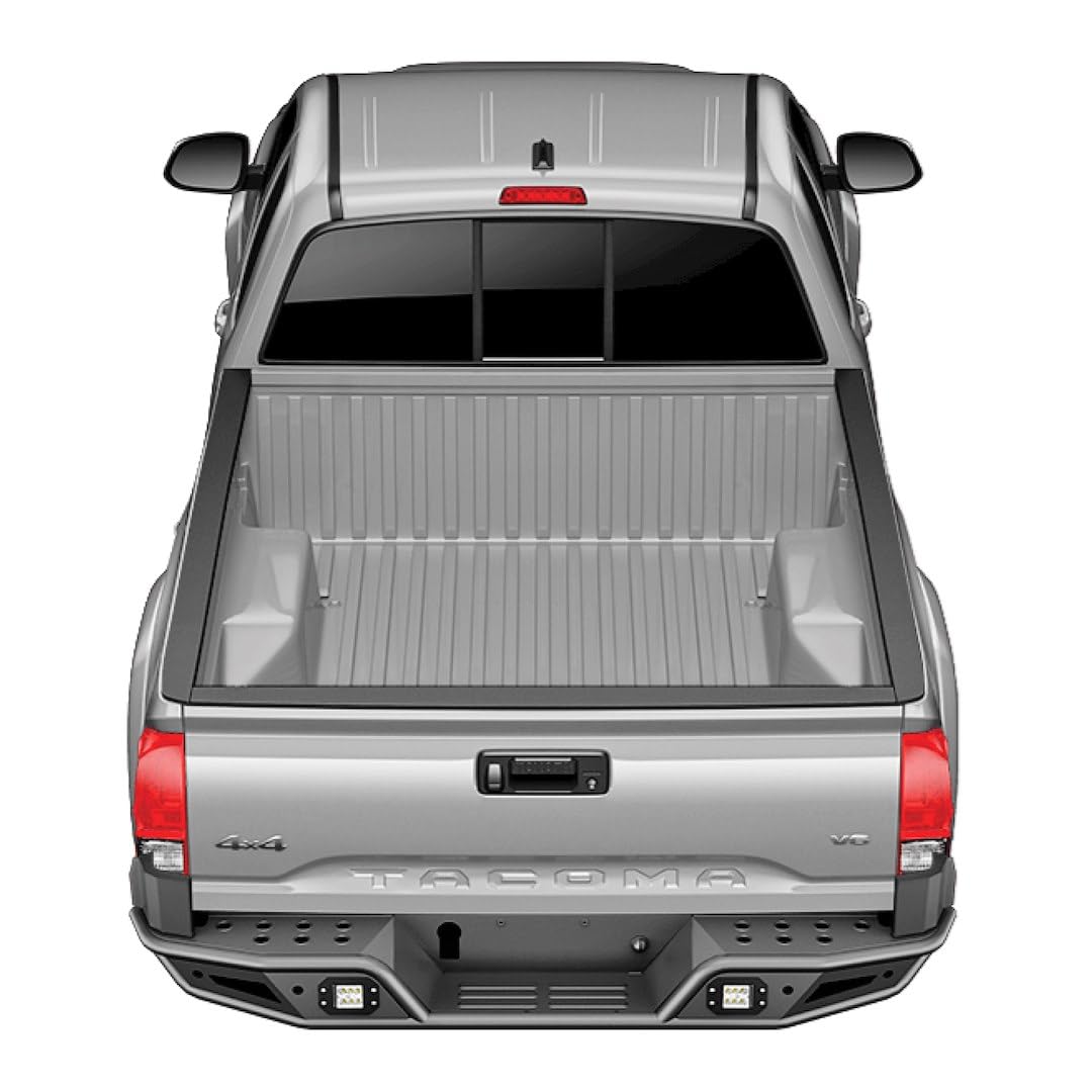 TrailFX Rear Bumper Matte Black Powder Coated Steel Fits 2016-2023 Toyota Tacoma, One-Piece Design, OE Sensor Compatible, Hitch Compatible Bolt-On Bumper TrailFX RPRB001TI