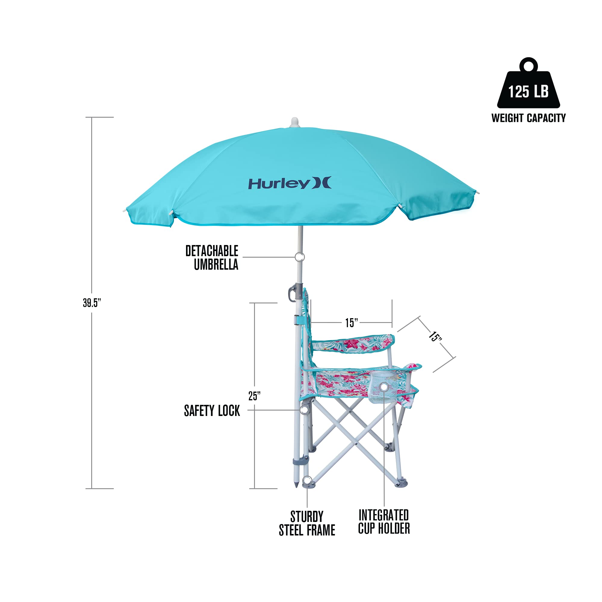Kids Hurley Quad Chair with Umbrella, One Size, Lily Aqua