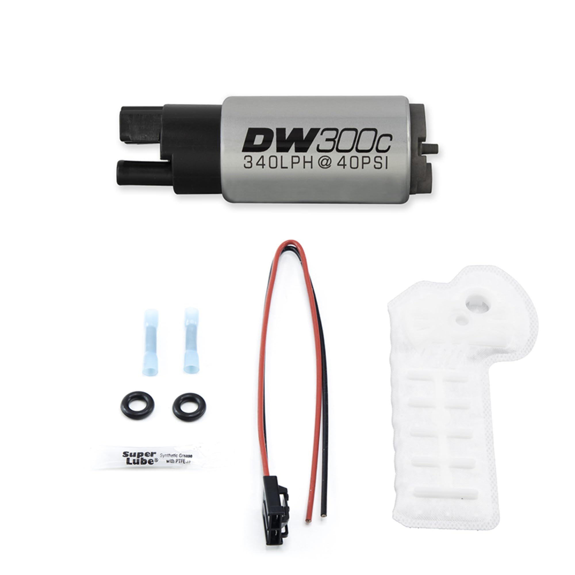 340lph DeatschWerks Compact Fuel Pump with Out Clips w/ 9-1059 Install kit (9-307-1059)