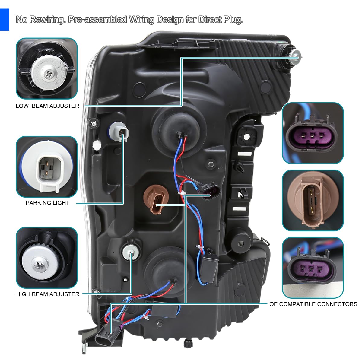 Chrome Projector Headlights SPEC-D TUNING w/LED Sequential Turn Signal Switchback Compatible with 2017-2019 Ford F-250, F-350, F-450, F-550 Super Duty, Left + Right Pair Headlamps Assembly